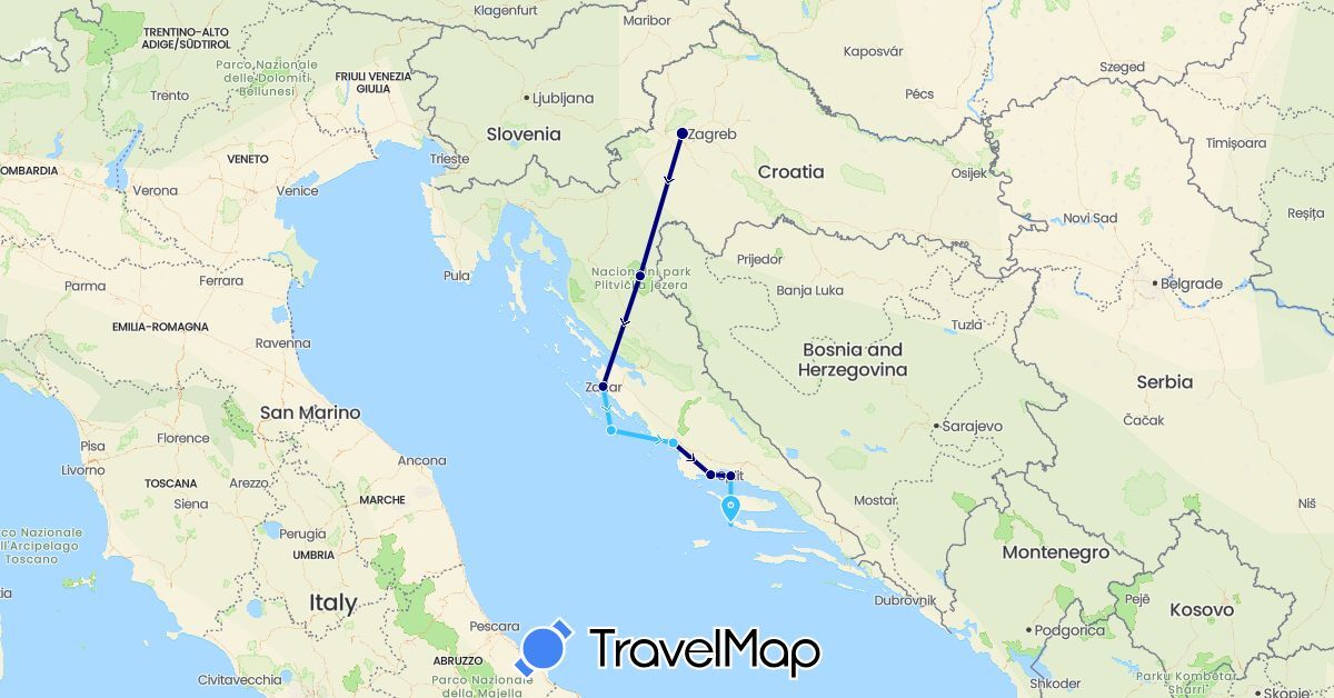 TravelMap itinerary: driving, plane, boat in Croatia (Europe)
